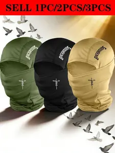 3pcs/2pcs/1pc Unisex Cross and Letter Balaclava Mask Neck Gaiter Headwear Breathable Mask for Men Women Outdoor Sports Hiking Fishing Commuting Suitable for Daily Wear, Windproof Face Mask, Windproof Face Cover