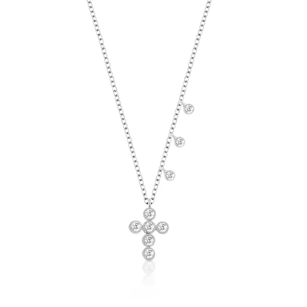 MEIRA T: Bezel Set Diamond Cross Necklace