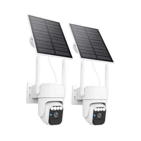 3-Link 2-Pack Solar Powered Security Cameras, App Controlled 355° Wide View Pan-Tilt Equipment, Motion Detection Camera with 2-Way Audio, Color Night Vision, SD/Cloud Storage, 2.4GHz Wi-Fi, IP65 Rated Dual-Cam Smart Home Gadgets for Home Security