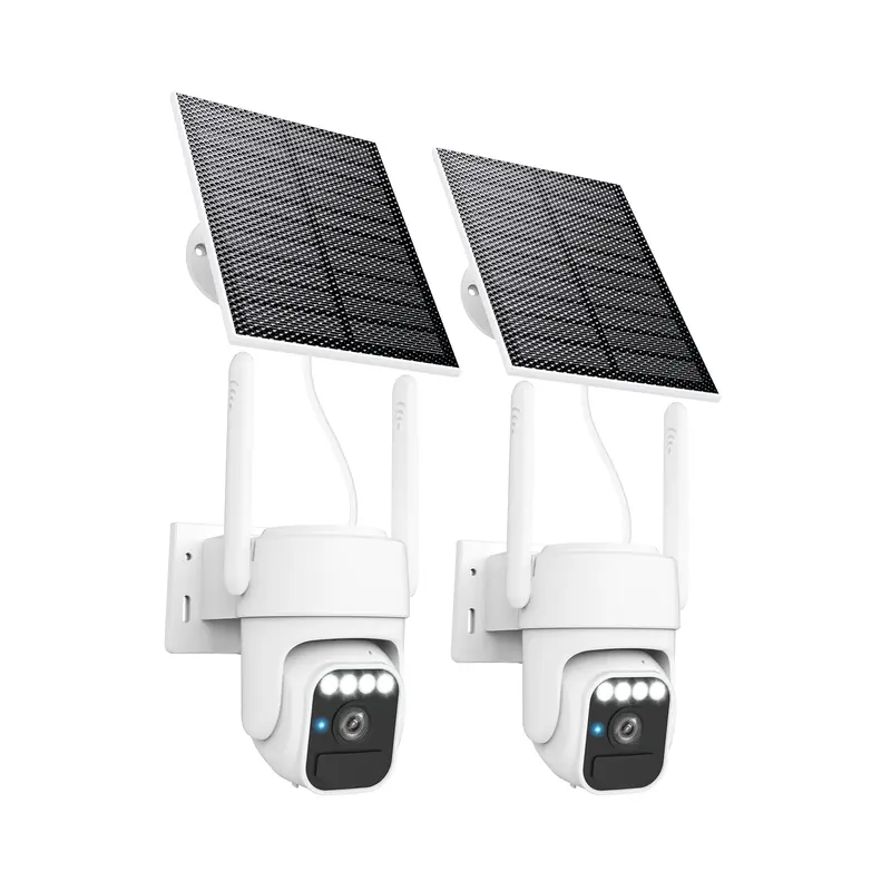 3-Link 2-Pack Solar Powered Security Cameras, App Controlled 355° Wide View Pan-Tilt Equipment, Motion Detection Camera with 2-Way Audio, Color Night Vision, SD/Cloud Storage, 2.4GHz Wi-Fi, IP65 Rated Dual-Cam Smart Home Gadgets for Home Security
