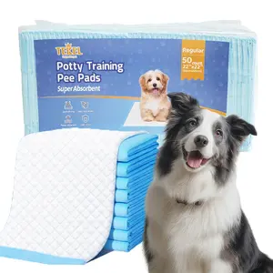 Leak-Proof Dog and Puppy Potty Training Pee Pads with Quick-Dry 5-Layer Super Absorbent Surface for Dog Training, Floor Protection, Regular Size 22x22", Blue & White, 50 Count