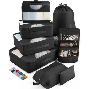 8 Set Packing Cubes for Suitcases - Travel Essentials in 4 Sizes (Extra Large, Large, Medium, Small) - Black