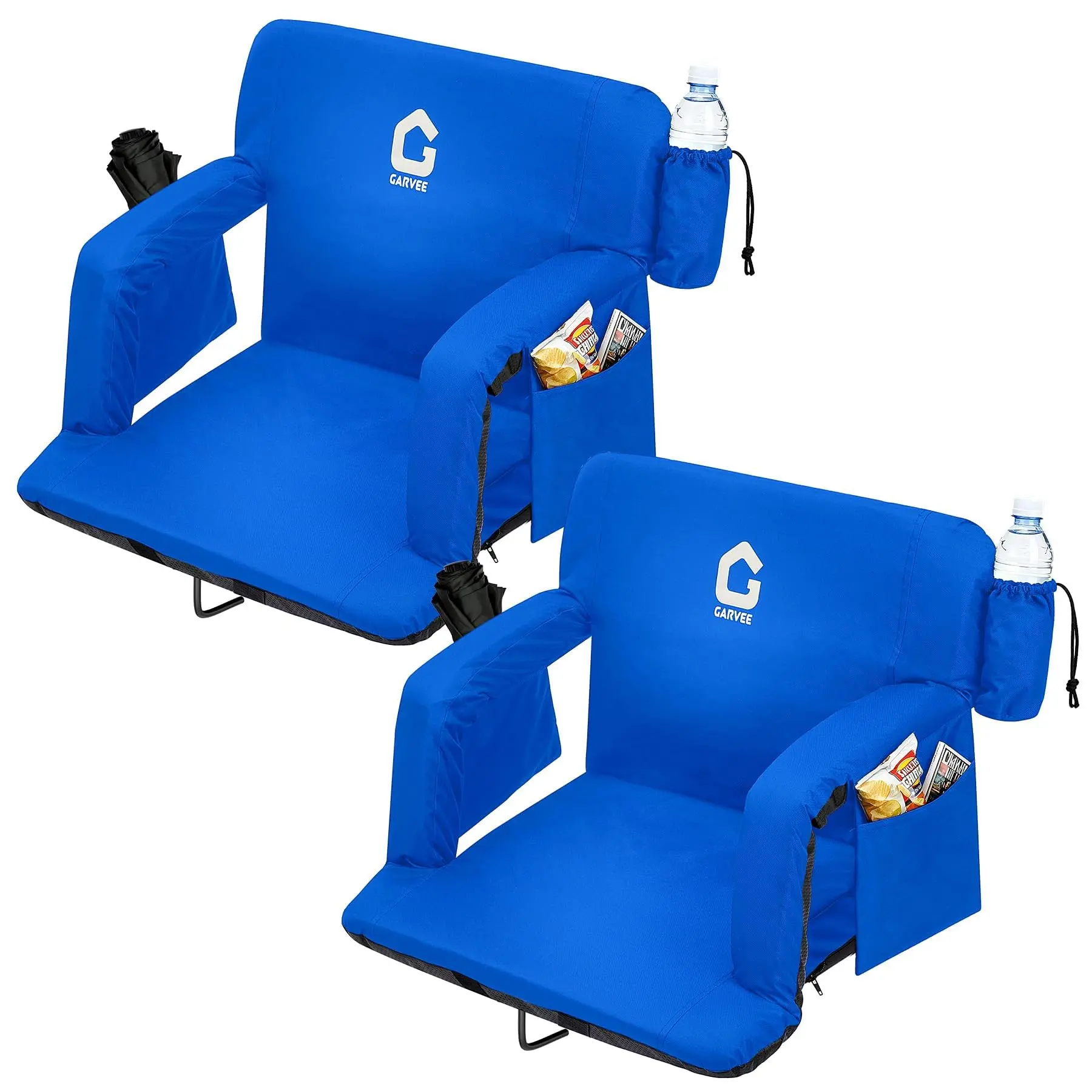Garvee Wide Stadium Bleacher Seats with Adjustable Back Support, 6 Positions, Armrests, Cup Holder, and Thick Cushion for Comfortable Sports and Concert Seating