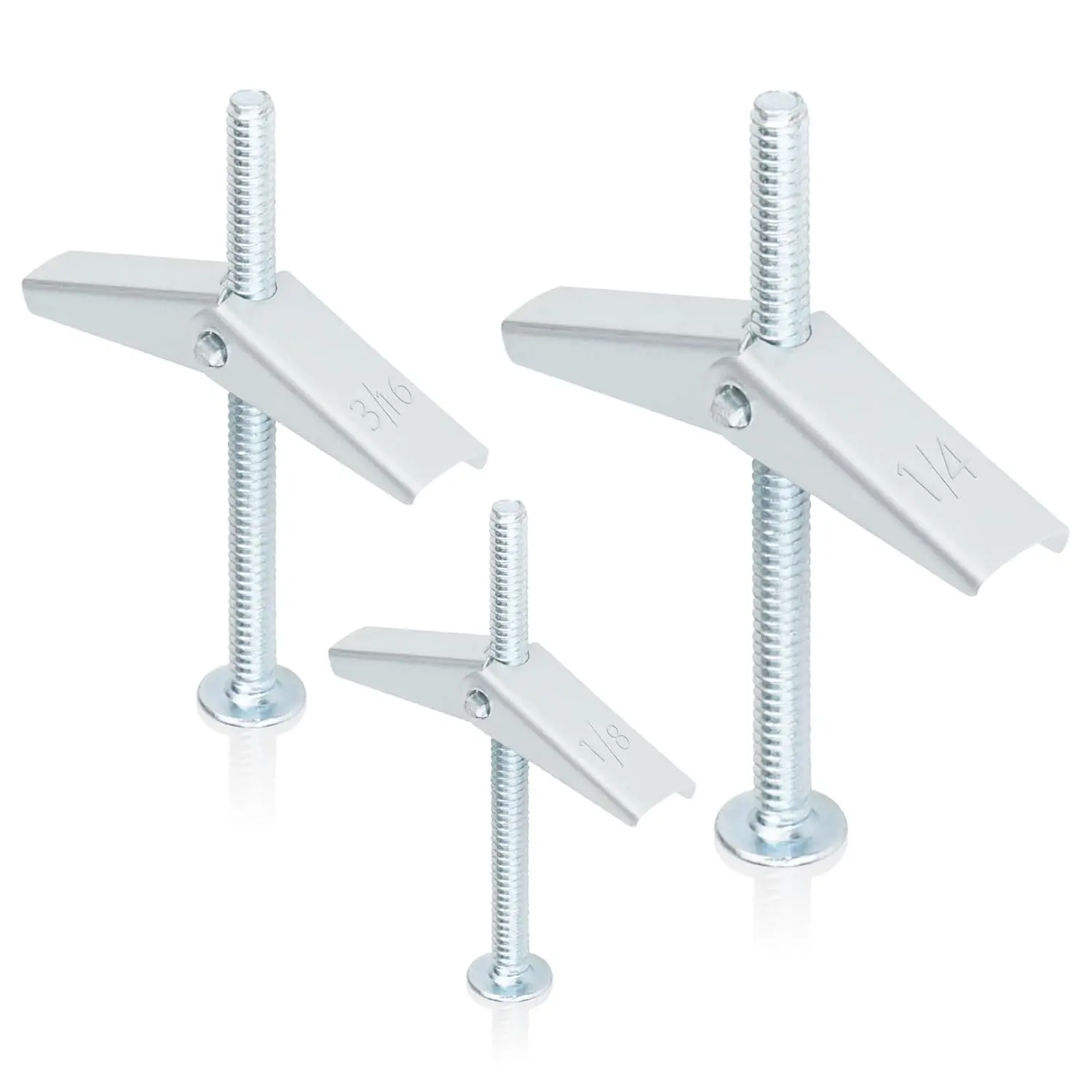 3-Size 26Pcs Heavy Duty Toggle Bolts Assortment Set - 1/8”(12pcs), 3/16”(8pcs), 1/4”(6pcs) Hollow Butterfly Anchors with Wing Nut Kit and Metal Screws for Drywall