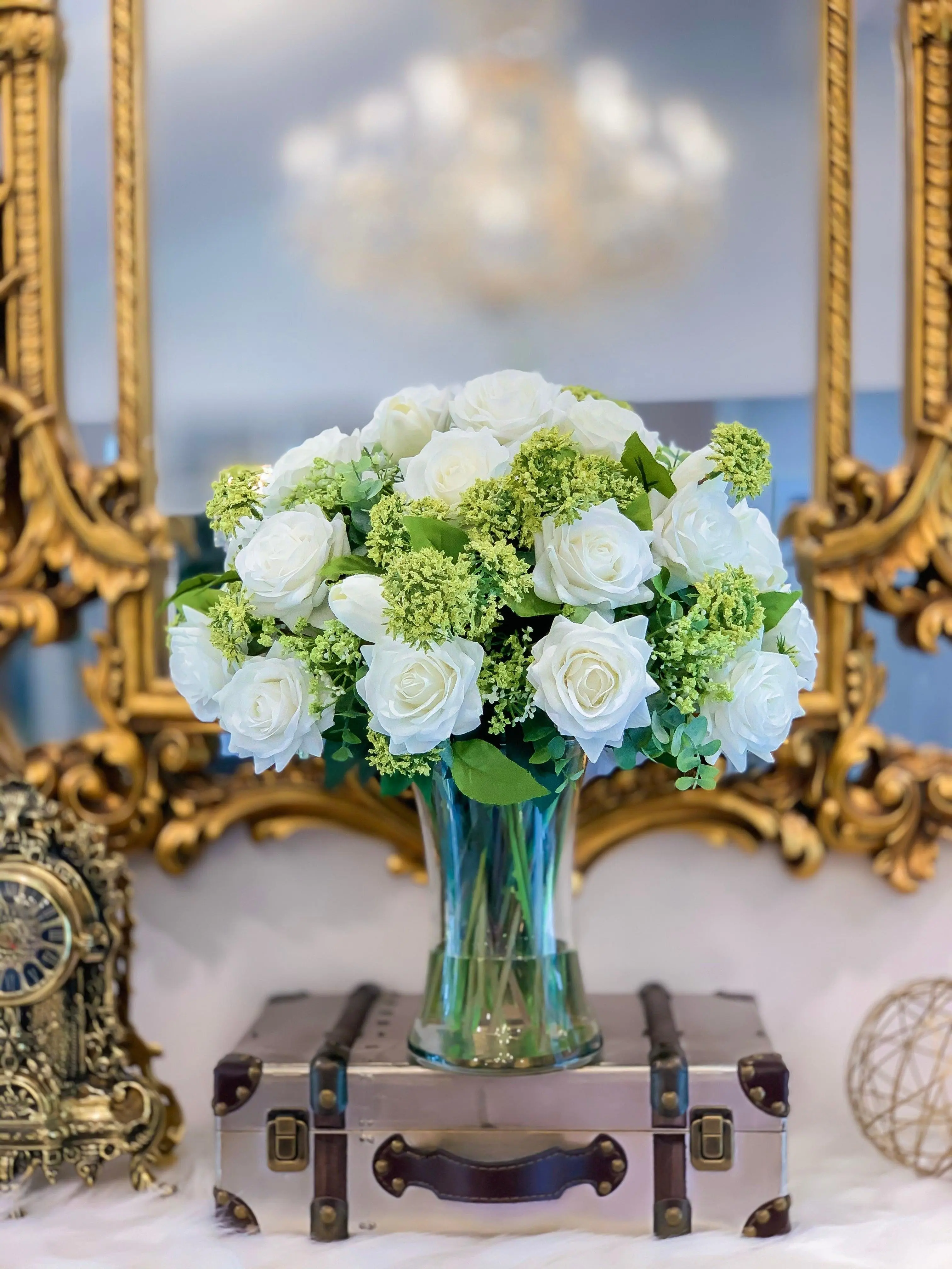 Large White Rose Real Touch Centerpiece