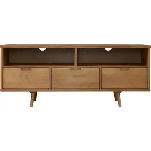 Walker Edison Furniture  58 in. 3-Drawer Mid Century Modern TV Stand, Caramel
