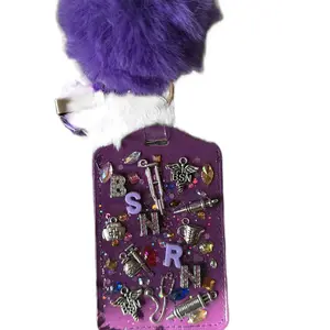 Custom Nursing Circle Keychain with Purple Pom Pom Custom Picture Pendant Keychain Featuring Blue Beads and White Tassel Charm