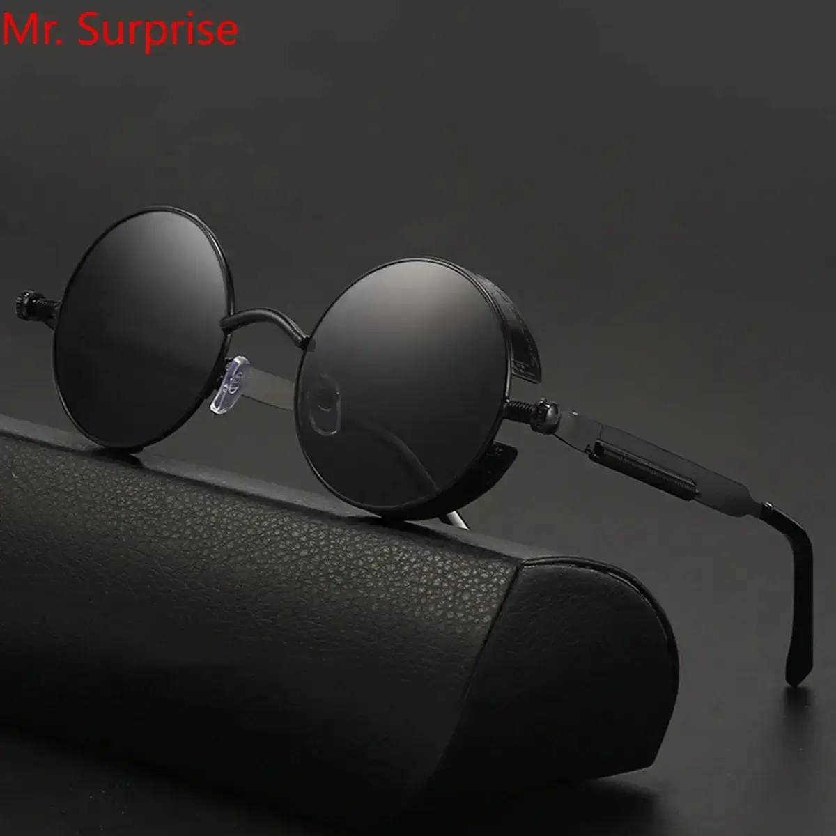 Retro Punk Round Sunglasses for Men - Vintage Gothic Reflective Side Shield Shades, UV400 Anti-Ultraviolet Protection, Aesthetic, Black, Color-Tinted, Dark-Lensed Styles for Streetwear Use, Aesthetic Men's Sunglasses, Anti-Ultraviolet Men's Sunglasses
