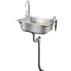 Stainless Steel Sink Wall Mount Commercial Hand Washing Station,Kitchen Single Bowl Utility Sink,W/Gooseneck Faucet And Strainer,For Home Garage Restaurant Laundry Rv Bathroom Store