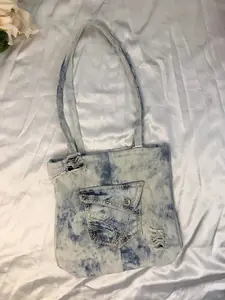 Upcycled Tye Dye Blue Jean Tote Bag with Front Pocket