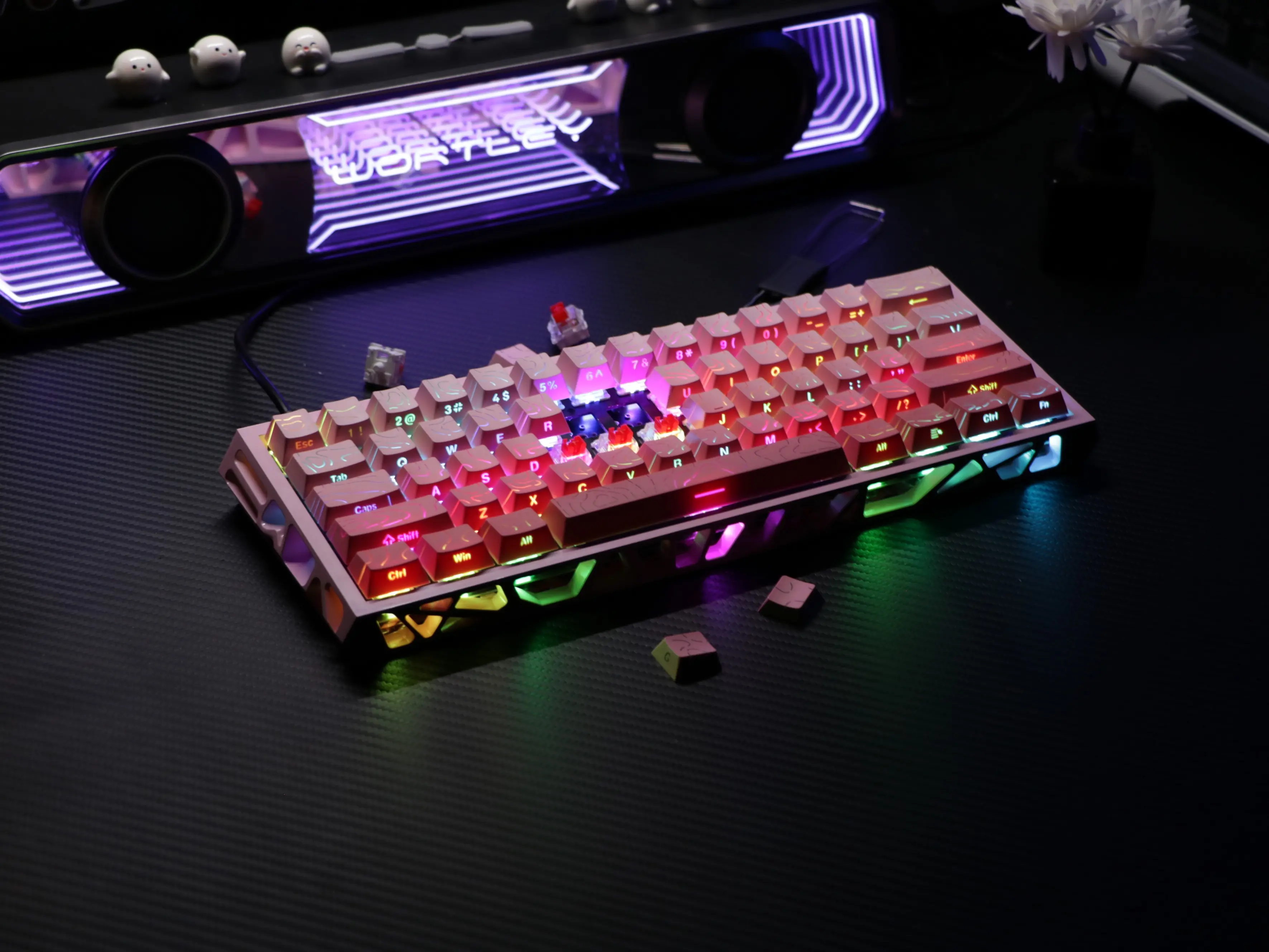 Milk-pink CNC full-aluminum hollow mechanical keyboard, tri-mode wireless RGB backlit customizable keyboard for office and gaming mobil ador t100 keycap swap epomakerr cordless mouse