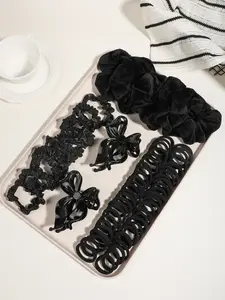 65/40/29pcs Black Hair Accessories Set Large Bowknot Hair Grab Clip Star Hairpin Large Intestines Sweet Cool Wind Daily Hair Tie Hair Artifact