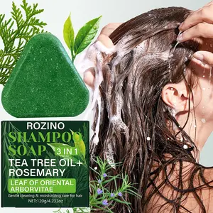 Rozino Tea Tree Rosemary 3-In-1 Shampoo Bar, Natural Herbal Hair Soap with Essential Oils, Gentle, Suitable for All Hair Types, Deep Cleansing & Repair