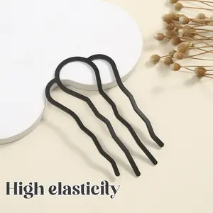 3 Counts black four-tooth hair clips, Metal Hair Fork with Smooth Insertion Design