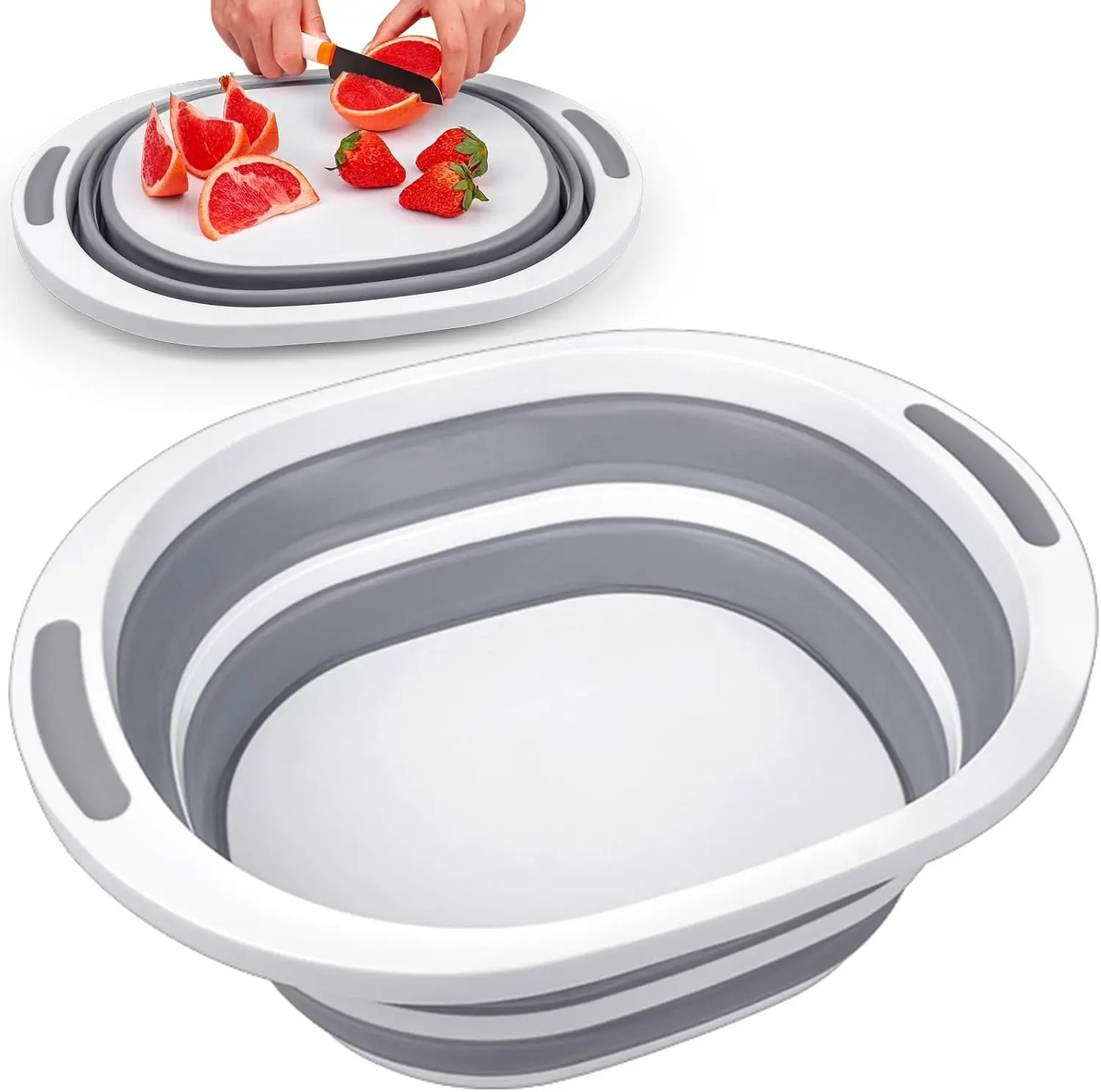 Collapsible 7.5L 2-in-1 Wash Basin Folding Dishpan with Cutting Board Portable Dish Tub for Kitchen Sink Camping BBQ Washing Cleaning