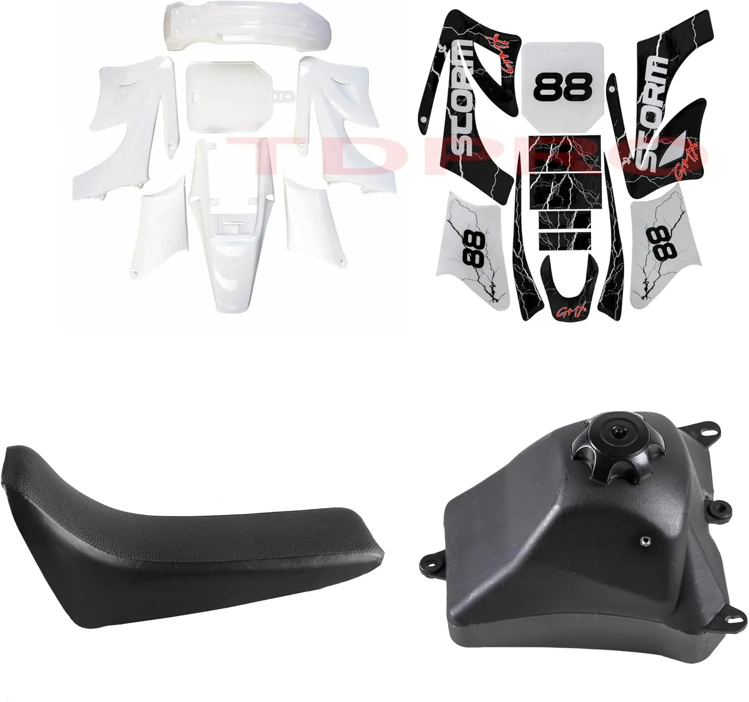 White Fairing Plastics Body Fender and Graphics Kit & Seat & Fuel Tank For Apollo Orion 110cc 125cc 150cc 140cc 160cc 200cc 250cc Motorcycle Dirt Pit Bike Motocross
