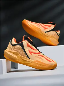 Unisex Youth Sports Training Shoes, Basketball Hoop Shoes, Low Top Anti-Slip Durable Patchwork, Indoor Outdoor, All Seasons, Fashionable Design