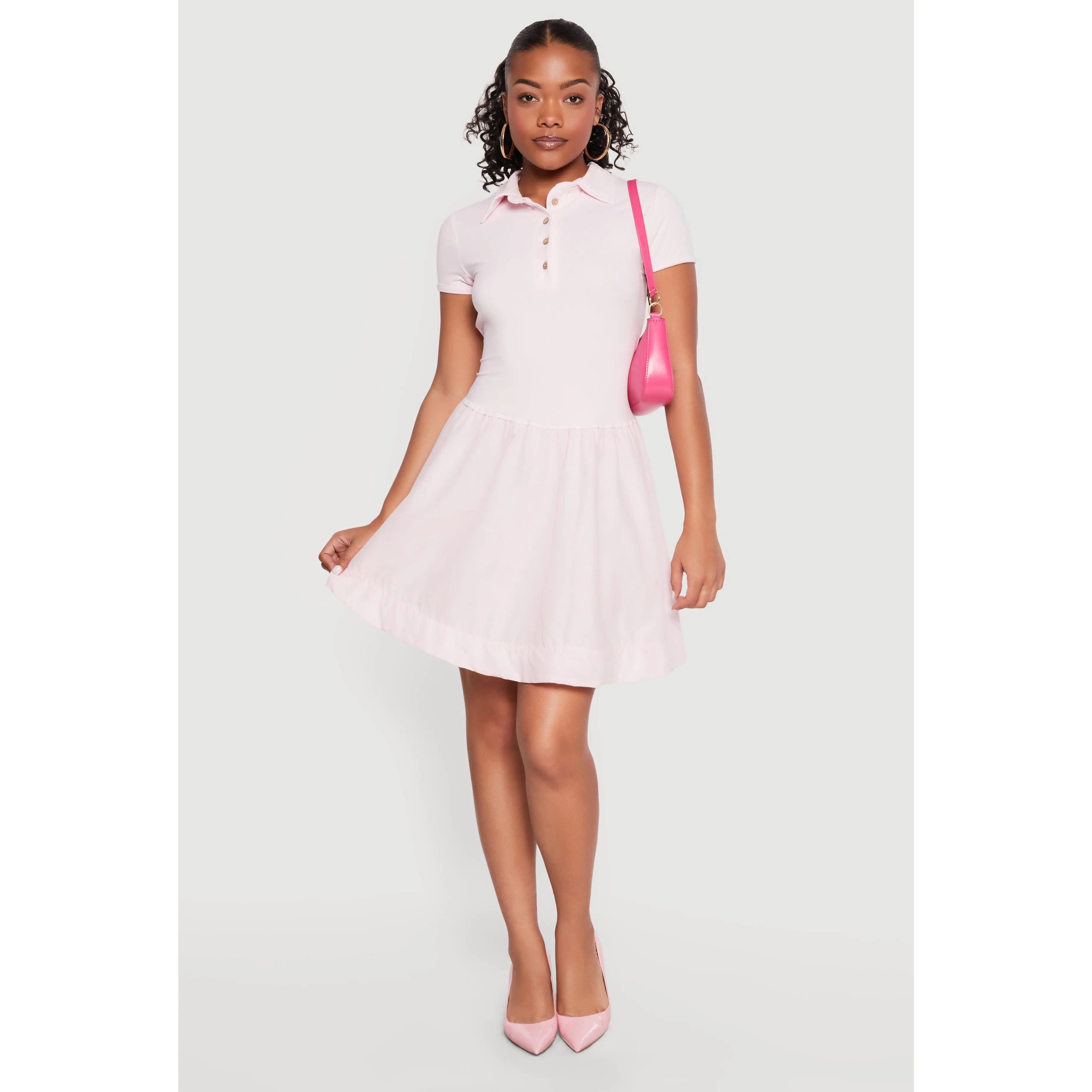 Quarter Button Front Polo Skater Dress