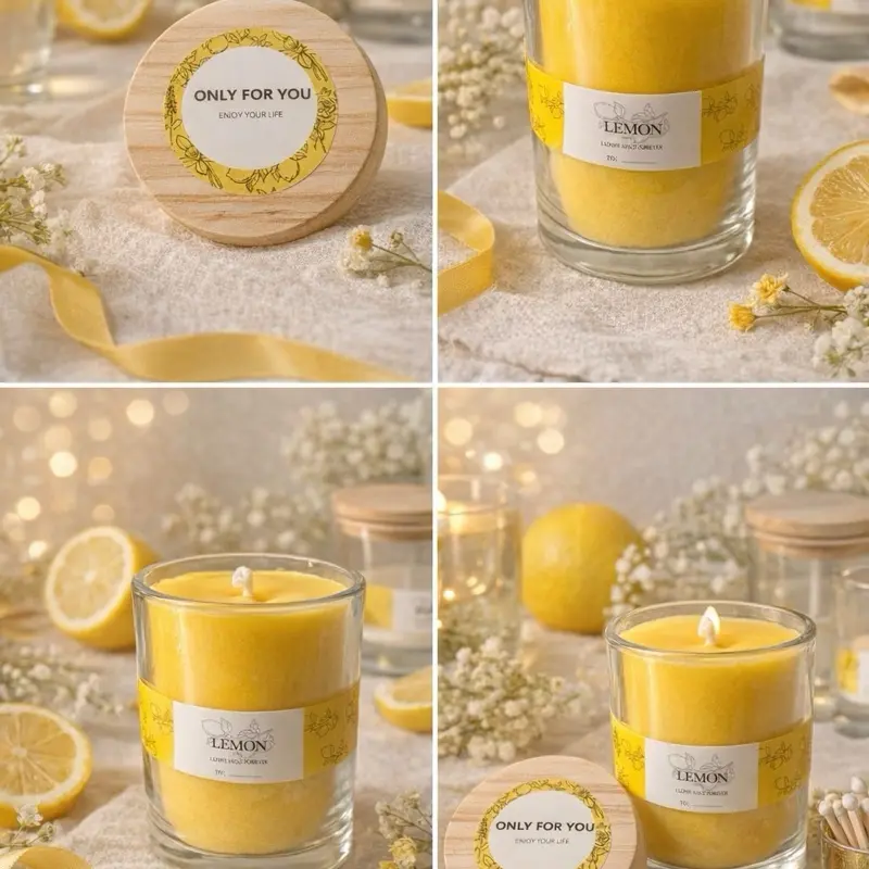 Lemon Candle - Only For You Enjoy Your Life Scented Soy Wax Jar Candle with Wooden Lid and Lemon Scent