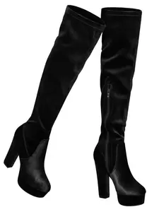 BLISSFUL STEP Women's Platform Thigh High Boot Velvet Over the Knee Boots