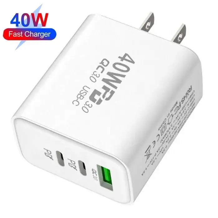 40W Triple Ports USB, Type C Charger, Phone Charger, Triple Ports USB Fast Charging Power Adapter, Devices Smartphone Cellphone Electronic Mobile
