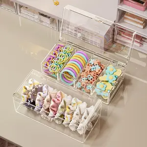 Children Hair Accessory Storage Box, Transparent Desktop Organizer for Girls' Clips & Rubber Bands, Multi-Compartment Jewelry Holder, Durable Plastic Organizers, Accessories Box
