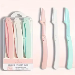 3pcs Folding Eyebrow Razor Face Razor for Women And Men, Eyebrow Hair Trimmer And Shaver Eyebrow Scissors with Comb, Safe And Newbie Friendly