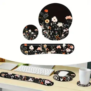 3 Pcs Mouse Pad with Wrist Rest and Keyboard Wrist Rest Set, Wrist Rest for Computer Keyboard Memory Foam Pain Relief with Non Slip Rubber Base for Office, Gaming, Computer, Laptop, Garden Flower gifts