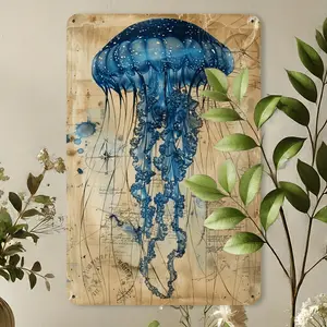 Vintage Nautical Jellyfish Metal Tin Sign Wall Art for Indoor Outdoor Decor Bedroom Kitchen Bar and Cafe Atmosphere