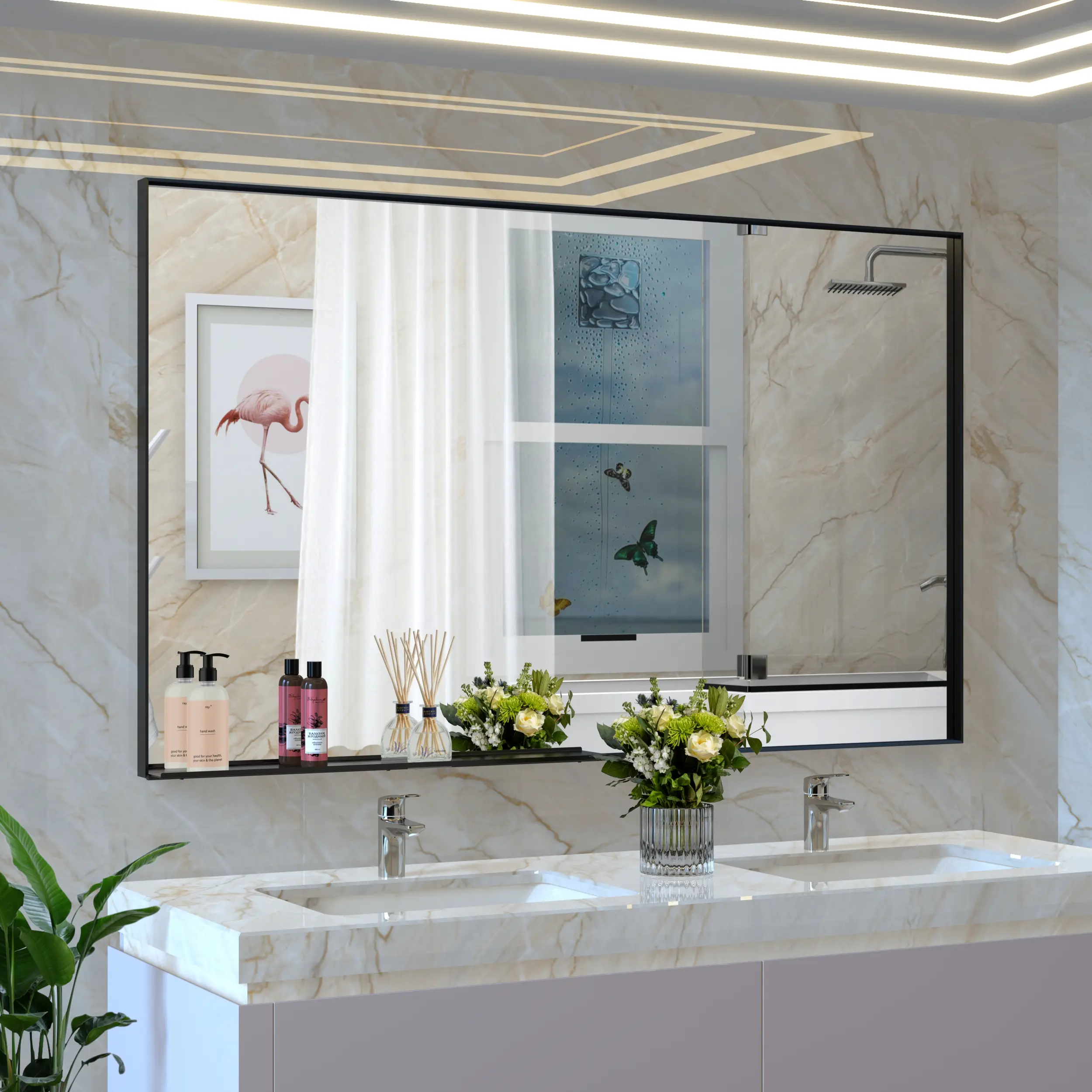 60x36 Inch Oversized Modern Rectangle Bathroom Mirror with Black Aluminum Frame, Large Decorative Wall Mirror for Bathroom, Living Room, Bedroom, Vertical or Horizontal Wall Mounted Vanity Mirror, Home Furniture and Household Product Search