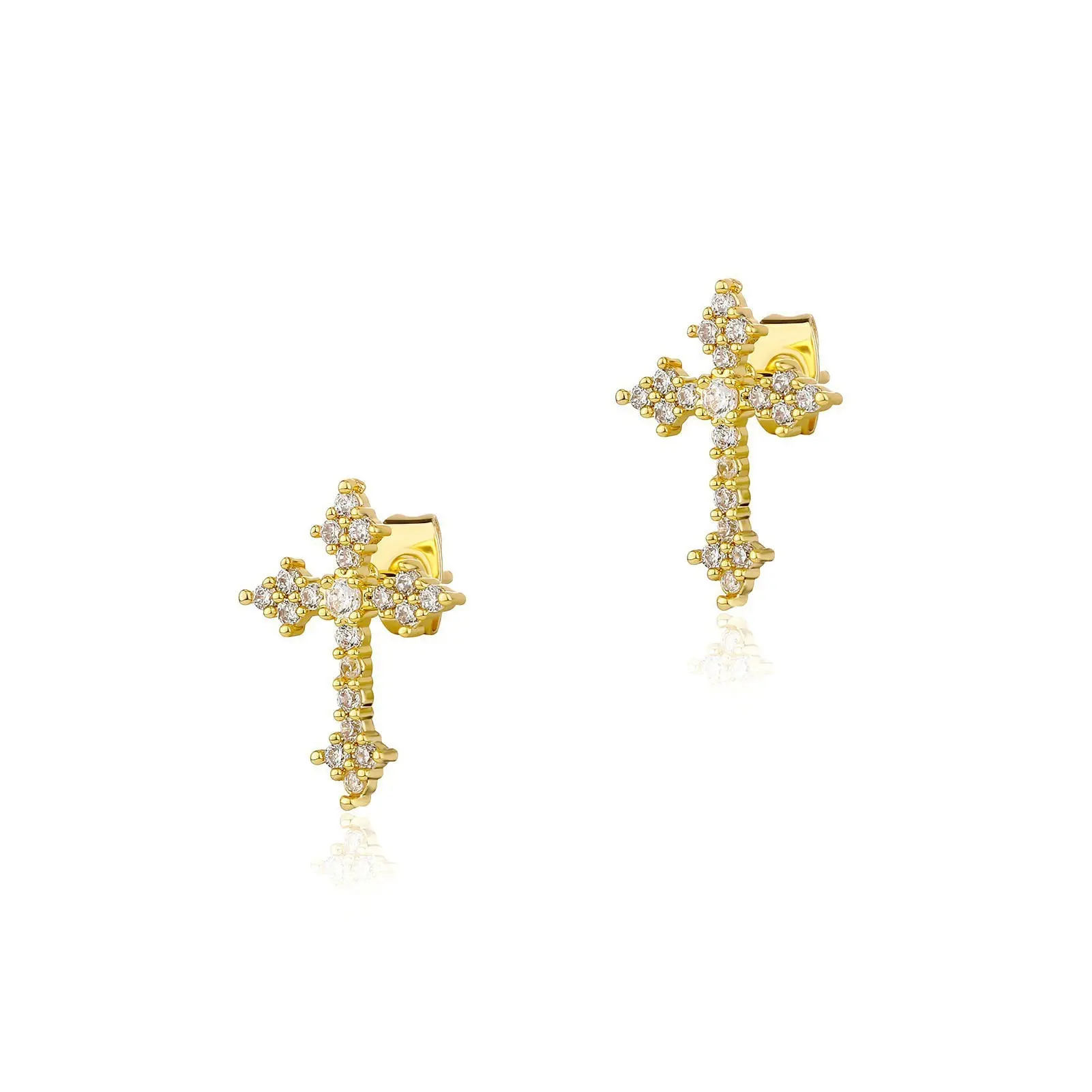 Gold Rhombus Cross Stud Earrings