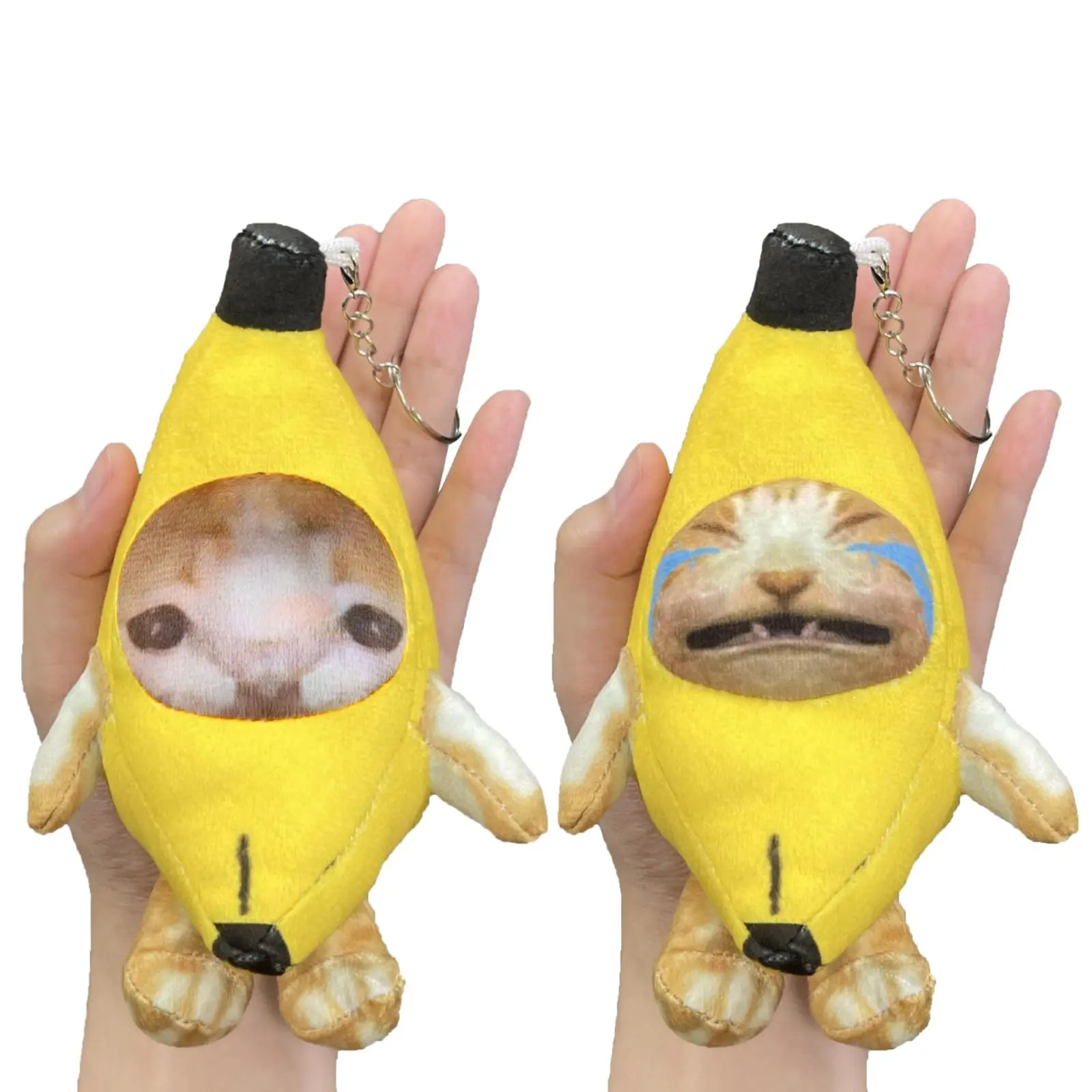 Banana Cat, Banana Cat Plush, 2 Pack, 7 Inch, Crying, Funny Keychain Set Cute Keychain Accessory for Bags Kawaii with 4 Sound for Kids Adult