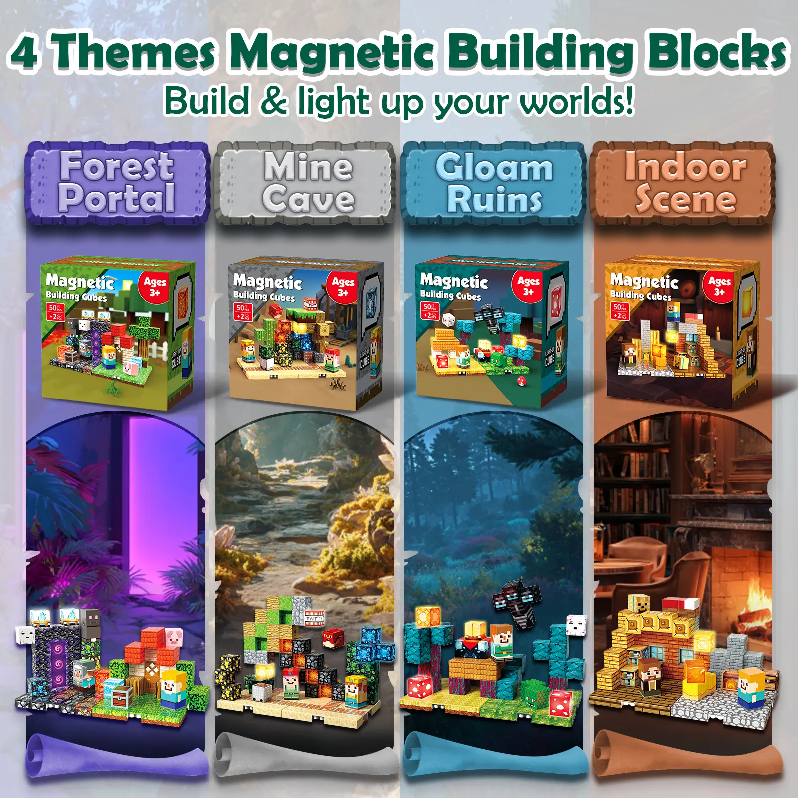 200PCS Magnetic Blocks with 8 Base Plate - 24PCS Light Blocks
