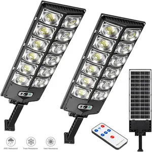 2-Pack Solar Street Light Outdoor, Solar Parking Lot Light, 360 LEDs Wide Angle Lamp with Motion Sensor IP67 Waterproof Commercial Lighting