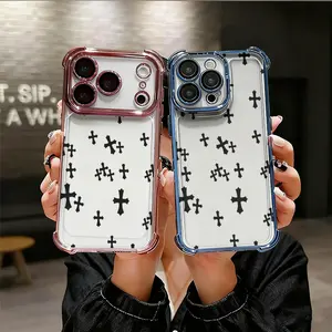 Cool cross Hearts Style Phone Case for iPhone 17 AIR 17 PRO 16 PRO15 PRO MAX 14 PLUS 13 PRO 12 11 PRO XS MAX X XR Plus  Shockproof Protective Cover Full Protection Anti-DropSolid color large-pore