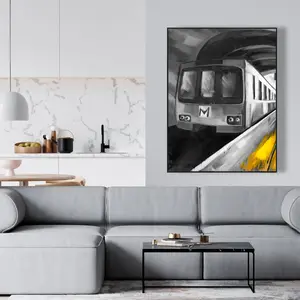 Begin Home Decor C1FC3648BL616B 36 x 48 in. Urban Life - Train Office Framed Canvas for Home Decor