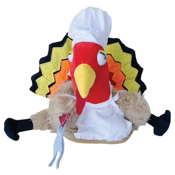 Beistle Plush Fabric Whimsical Chef Turkey Hat - Unisex Novelty Print Thanksgiving Accessory, Comfortable Kitchen Wear Festive Party Supply (Party Hats, Masks & Accessories Category), Chef Hat
