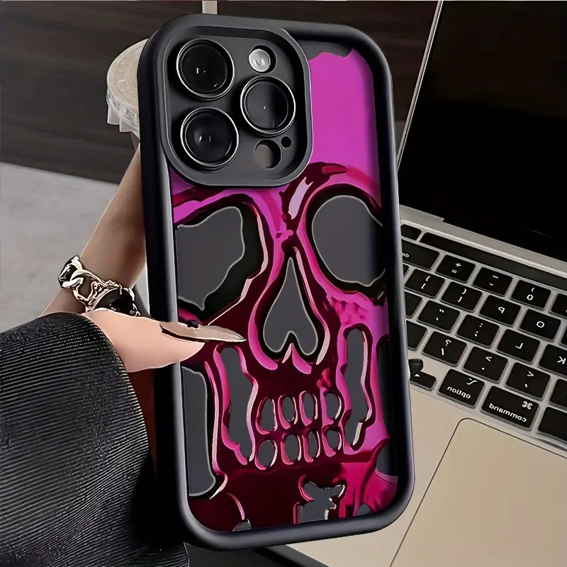 Featuring a Pink Skull Case for iPhone 16 15 14 Pro Max 13 12 11 XR XS Plus Shockproof Full Camera Protection Durable slim Silicone Cover