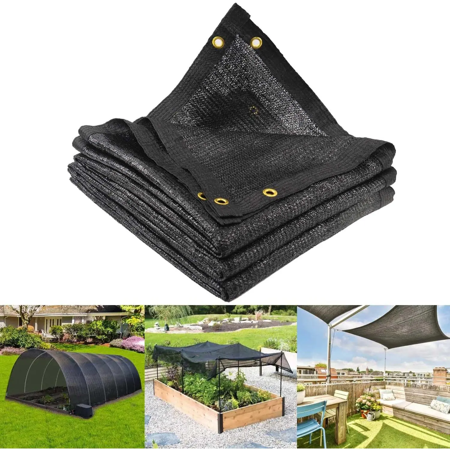 Garden 70% Shade Cloth, 10 x 20 FT Black Sun Shade Net, Mesh Sun Shade Tarp with Reinforced Brass Grommets, Sunblock Shade Cloths for  Cover, Greenhouse, Patio, Chicken Coop, Tomatoes