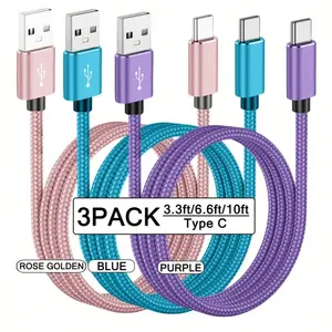USB-C Fast Charging Cable 3-Pack (3.3/6.6/10 ft), Super Fast USB A to C Nylon Braided Charging and Data Sync Cable, Compatible with Samsung Galaxy A14 5G/A13/A54/A53/S23/S22 Ultra/S21/S20/A23/A24/A03s, Google Pixel 7 Pro/6 and Other Android Phones