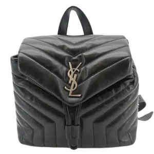 Pre-owned Yves Saint Laurent Monogram Calfskin Y Quilted Leather Backpacks Loulou Small Monogram Calfskin Y Quilted Backpack Black