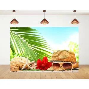 10x10ft Tropical Summer Getaway Backdrop Palm Leaves and Hibiscus Photography Background for Beach Party Events Room Wall Decorations Tapestry Photo Booth Props