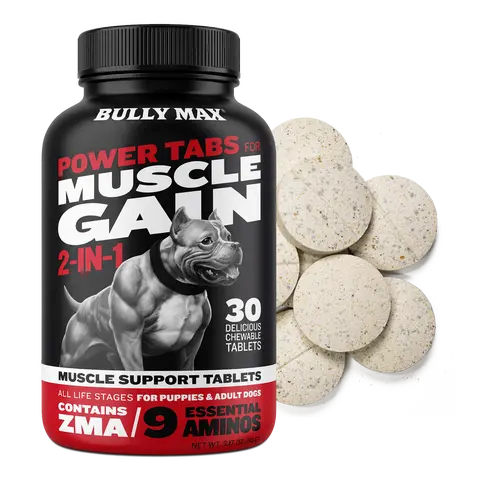 Bully Max 2-in-1 Chewable Dog Muscle Supplement Tablets - Dog Healthcare Vitamins with Fitness Support, Easily Digestible Protein, Amino Acids, Builds Strong Muscles, Strength Boost, 1 Bottle (60 Tabs) for All Sizes