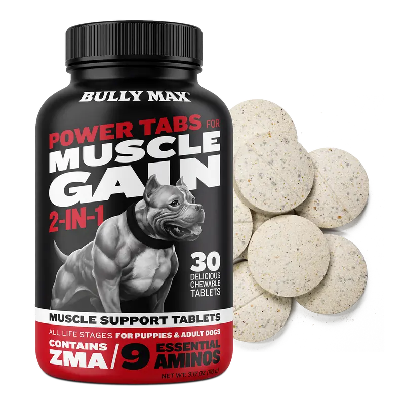 Bully Max 2-in-1 Chewable Dog Muscle Supplement Tablets - Dog Healthcare Vitamins with Fitness Support, Easily Digestible Protein, Amino Acids, Builds Strong Muscles, Strength Boost, 1 Bottle (60 Tabs) for All Sizes