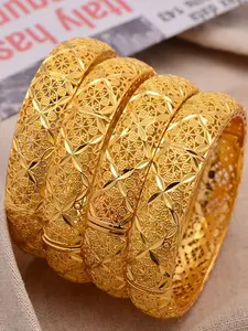 Women's Open Bangle Bracelets Set of 2, Classic Vintage Luxury Design, Perfect for Weddings and All Occasions, Four Seasons Wear