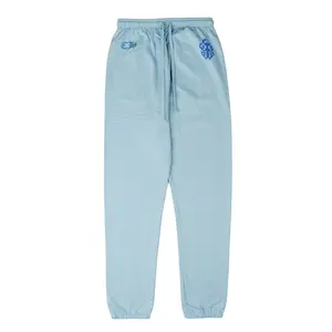 Women's Mid-Waist Solid Baby Blue Loose Drawstring Casual Streetwear Full-Length Sweatpants - Chrome Hearts Miami Art Basel Exclusive Dagger Logo Pants, Women's Bottoms, Drawstring Pants