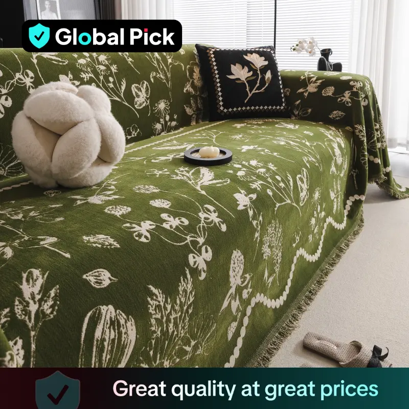 Floral Pattern Sofa Cover, 1 Count Non-slip Sofa Blanket, Soft Sofa Cover with Tassel Design, Sofa Bed Decor for Home Living Room