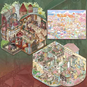 Medieval Castle Banquet Scenery Stickers, Sunshine Floral House Scenes, Cute Cartoon Animal Town Theme, 3D Sticker Scene, DIY Sticker, Fun Stickers, Scrapbook Materials