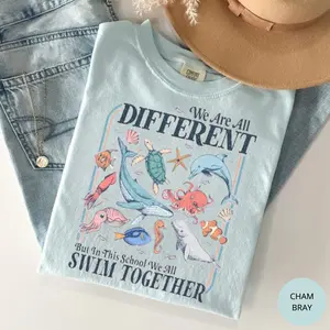 Comfort Colors We All Swim Together TShirt, Ocean Animal Classroom Shirt, Underwater Turtle Outfit, Back To School Shirt, Funny Gift For Teacher