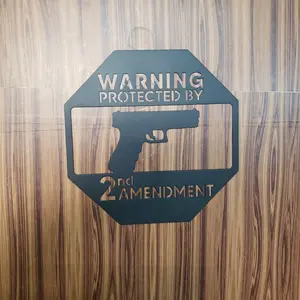Second Amendment Warning Sign – No Trespassing Metal Gun Art for Yard, Gate, or Fence